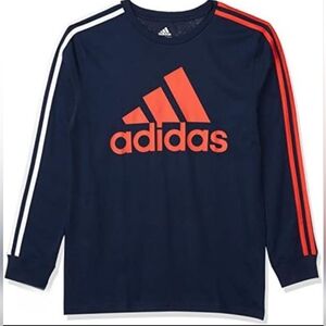 Adidas Navy Blue Long Sleeve Tee with Red & White Stripes-XL(18/20)